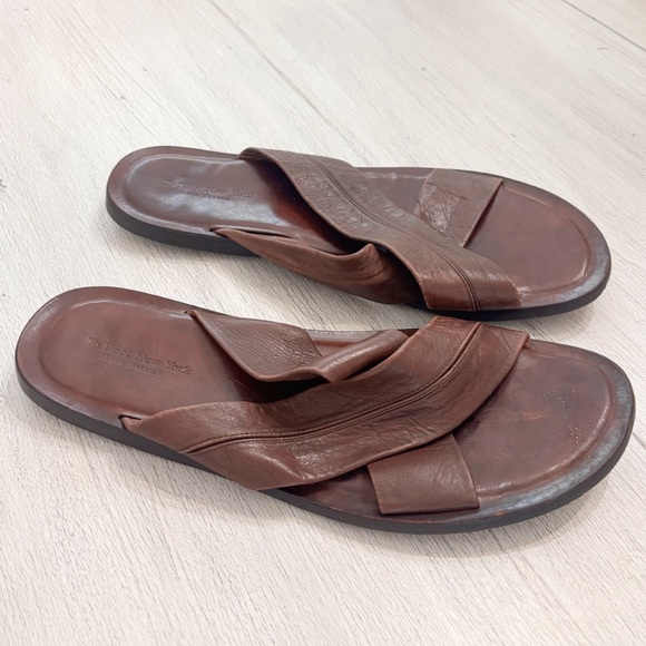 TO BOOT NEW YORK ADAM DERRICK Men’s Brown Leather Criss Cross Slide Sandals 13 - Picture 5 of 12